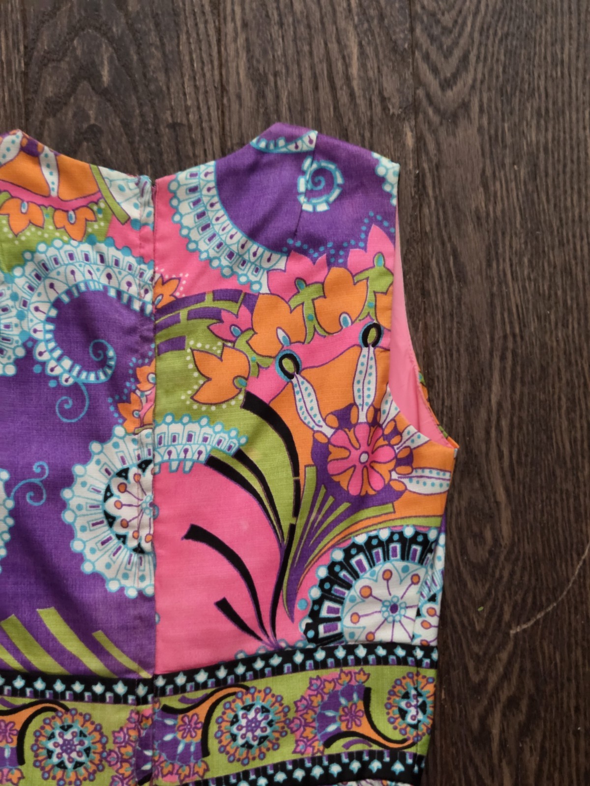Vintage 70s Psychedelic Paisley Floral Maxi Dress Pink Purple Boho Hippie S