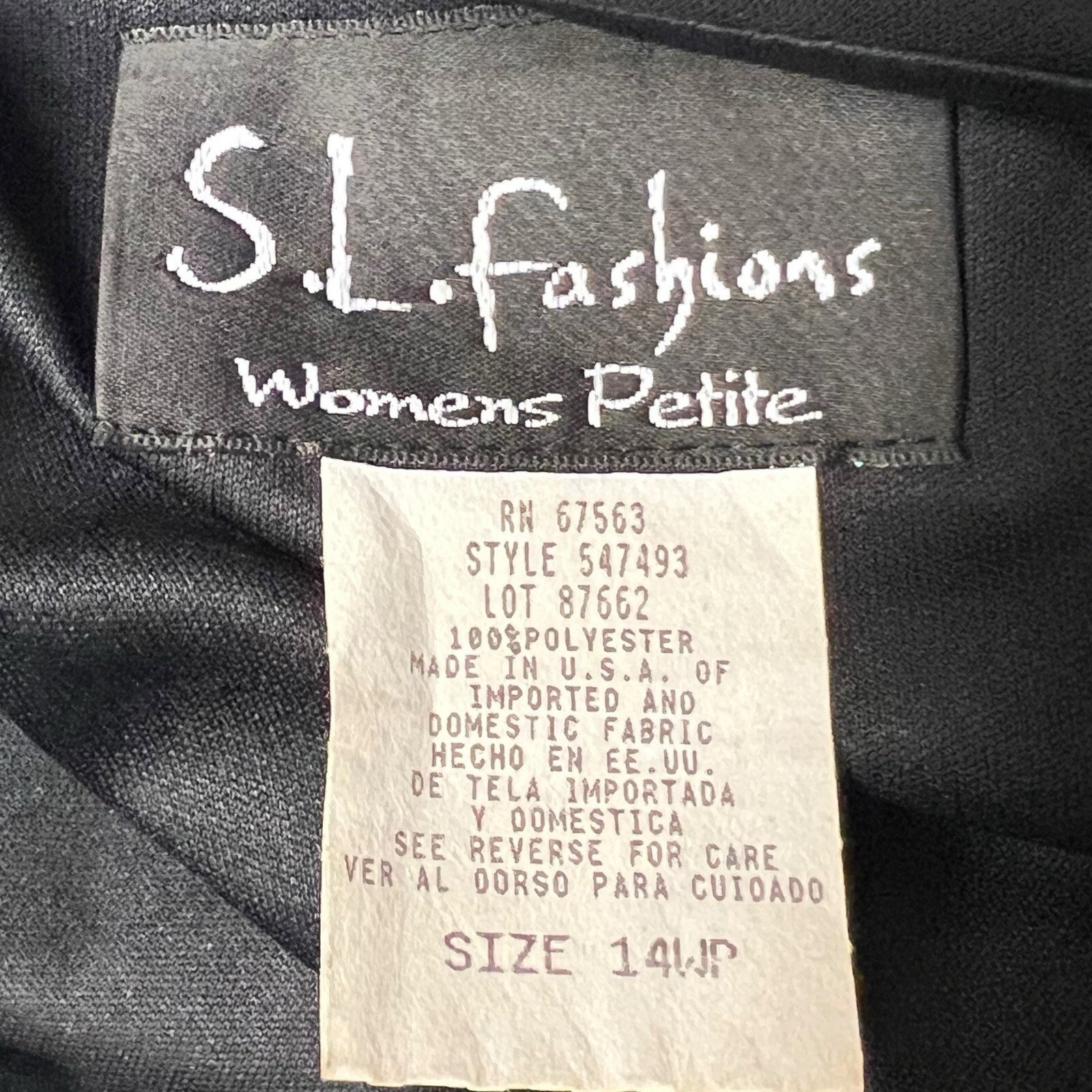 VTG S.L. Fashions Dress 14WP Black LBD Short Sleeve Envelope Hem Classic Elegant