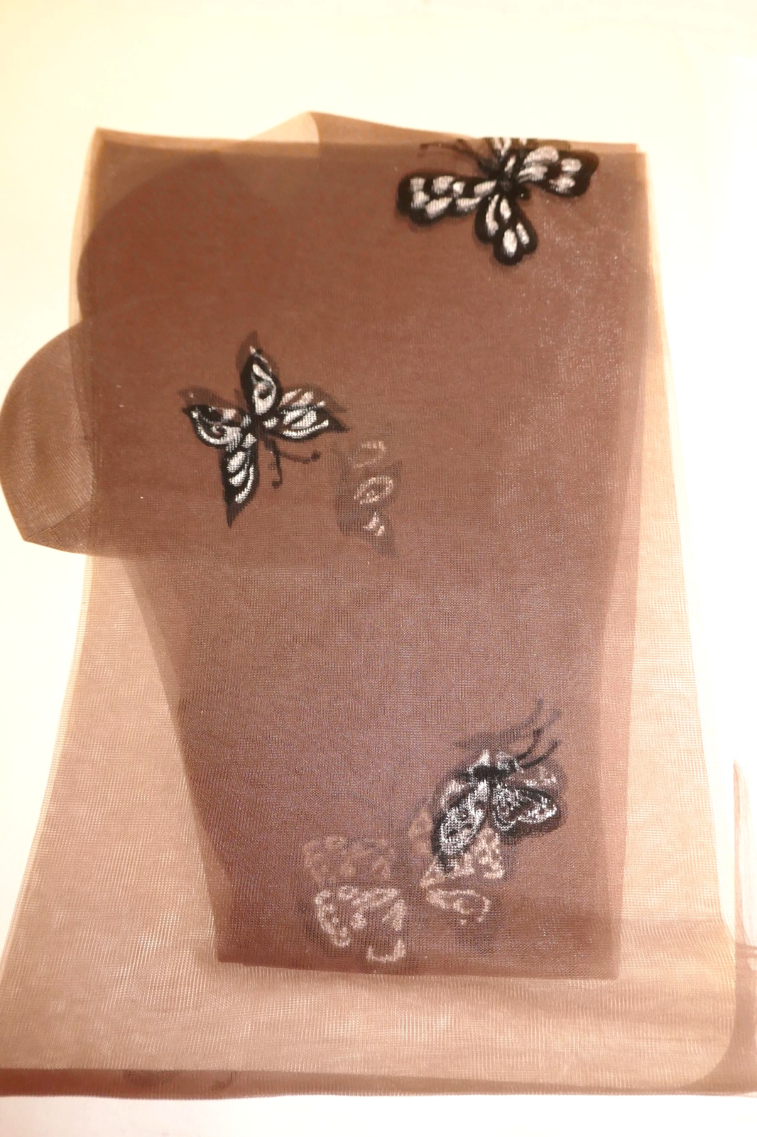 2 Pair Vintage Screen Print Nylon Stockings-Butterfly Print-Penneys Gaymode