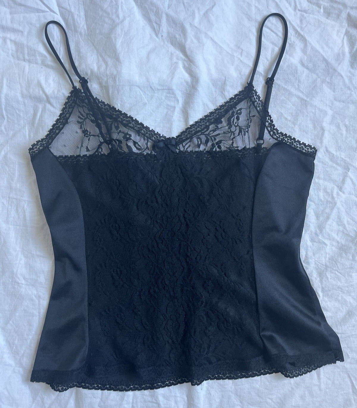 Vintage Lace Camisole Slip Top Black Sexy Evening Gothic Romantic 70s Lingerie M