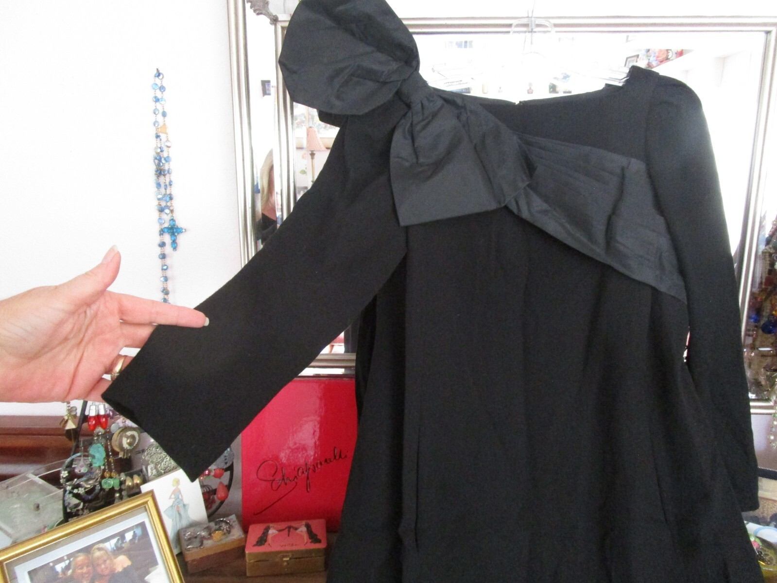 VINTAGE DRESS~designer JILL RICHARDS~TAGS~TAFFETA BOW SASH~LONG SLEEVE pocket M