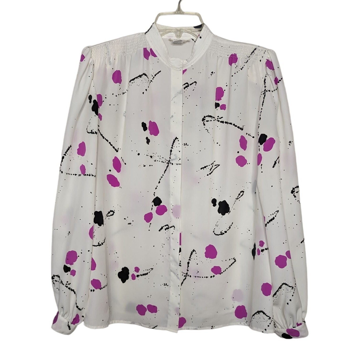 Lloyd Williams Vintage abstract splatter paint print white button up blouse 10