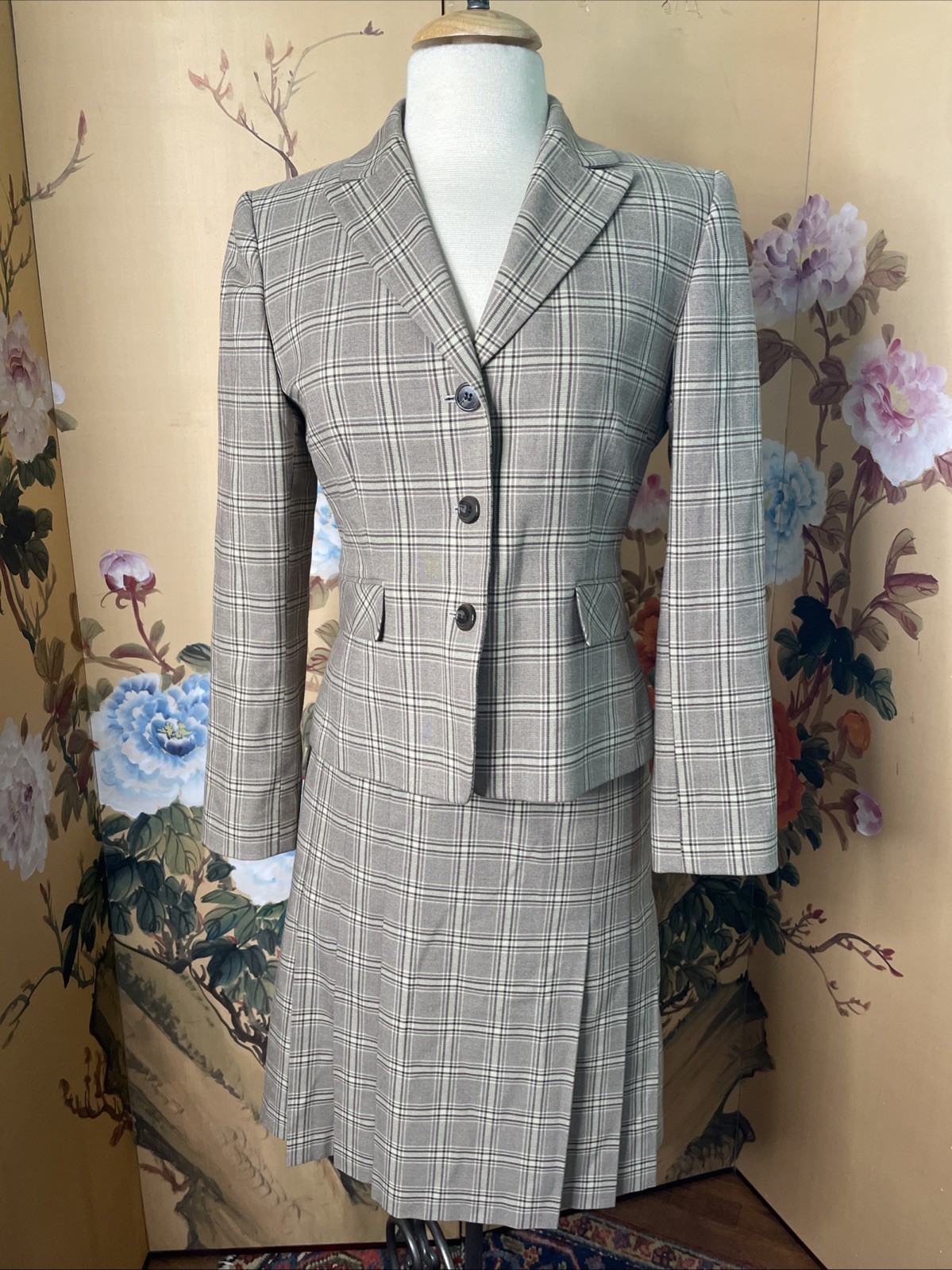 Vintage NWT 90s Tahari Plaid Striped Pleated Short Skirt Suit Sz 4 P Clueless