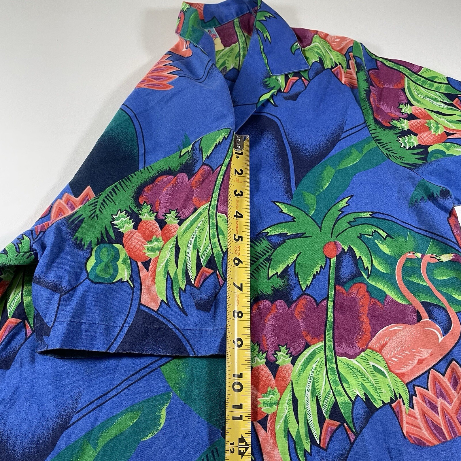 Vtg Cheryl Tiegs Button Shirt 12 Average Tropical Florida Flamingo Graphic AOP