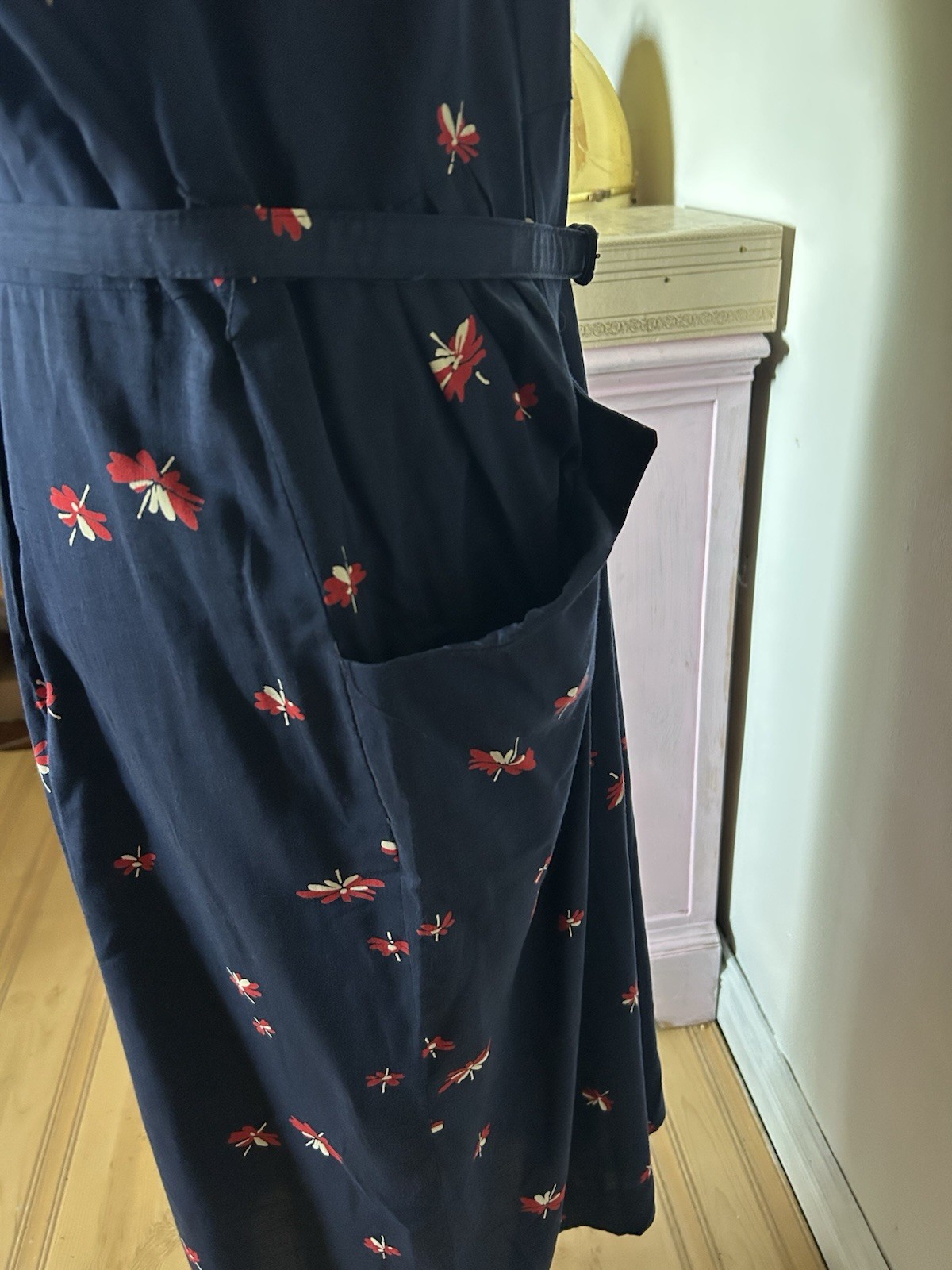 VTG 40s 50s Peg Top Cotton Sundress Bolero Set Navy Day Dress Metal Zip 36W XL