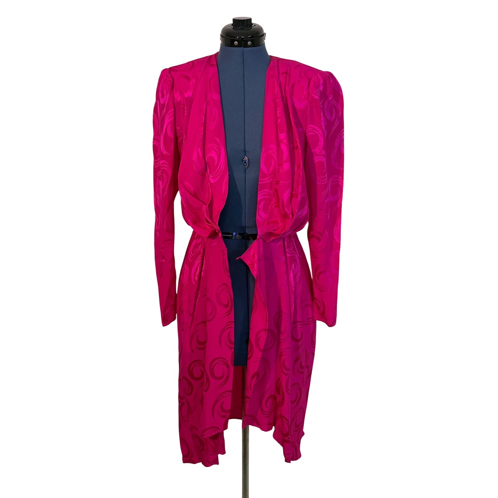 Vtg Argenti Pink Silk Jacquard Wrap Dress Midi 80s Luxury Glam Mob Wife 4 NEW