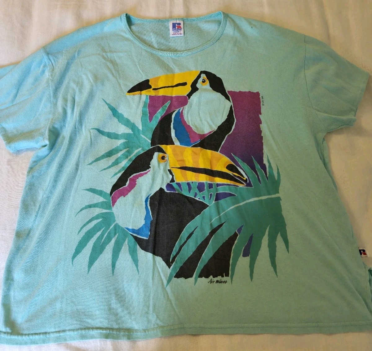 Vtg 1985 Russell Athletic Tropical Toucan T Shirt Womens Size L Single Stitch