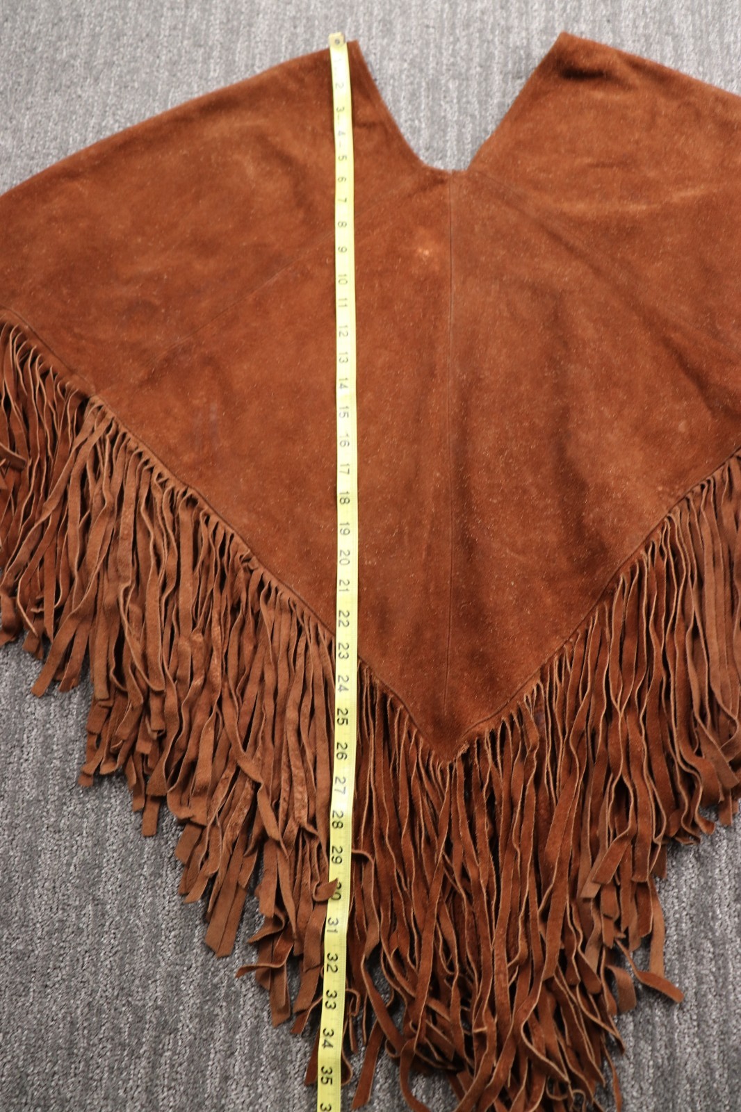 70s vintage leather wester poncho Adult OS Brown Fringe Hippie Cowboy