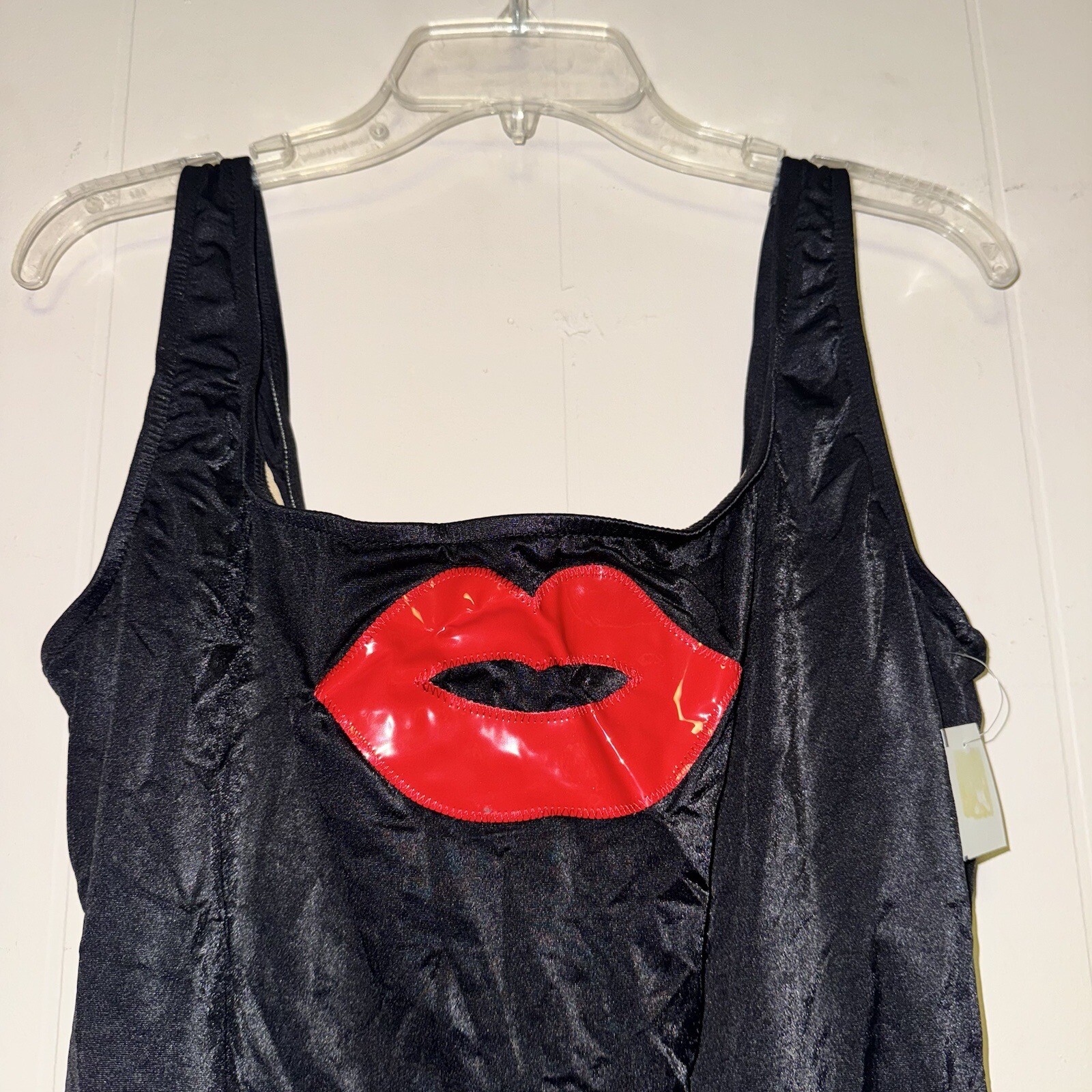 Vintage LIPS KISS Glam Rock 80s SUNRAYS Bathing Suit One Piece Vinyl Size 36 NWT