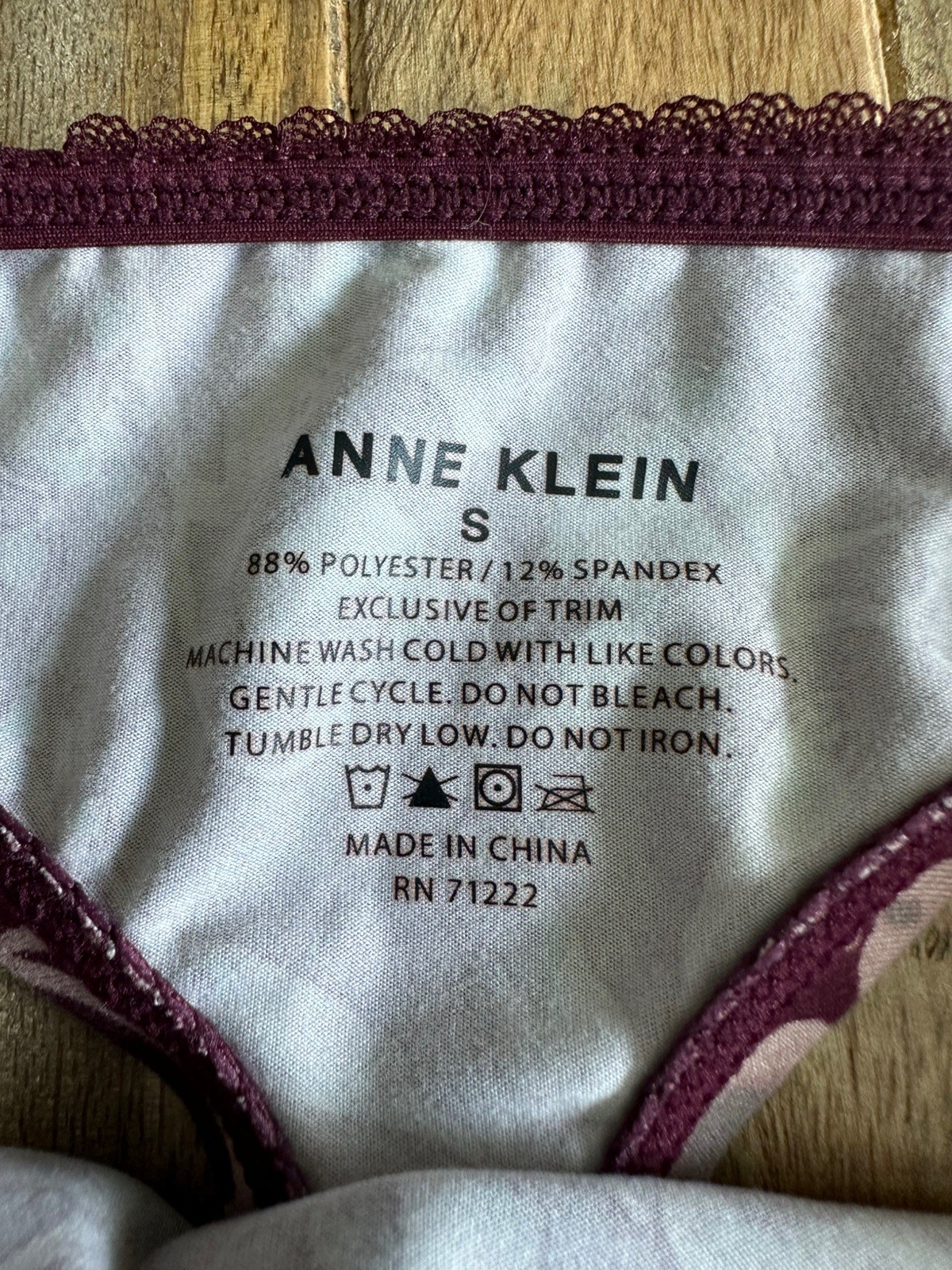Vtg Anne Klein S Black Wine Floral Bikini Panties Panty