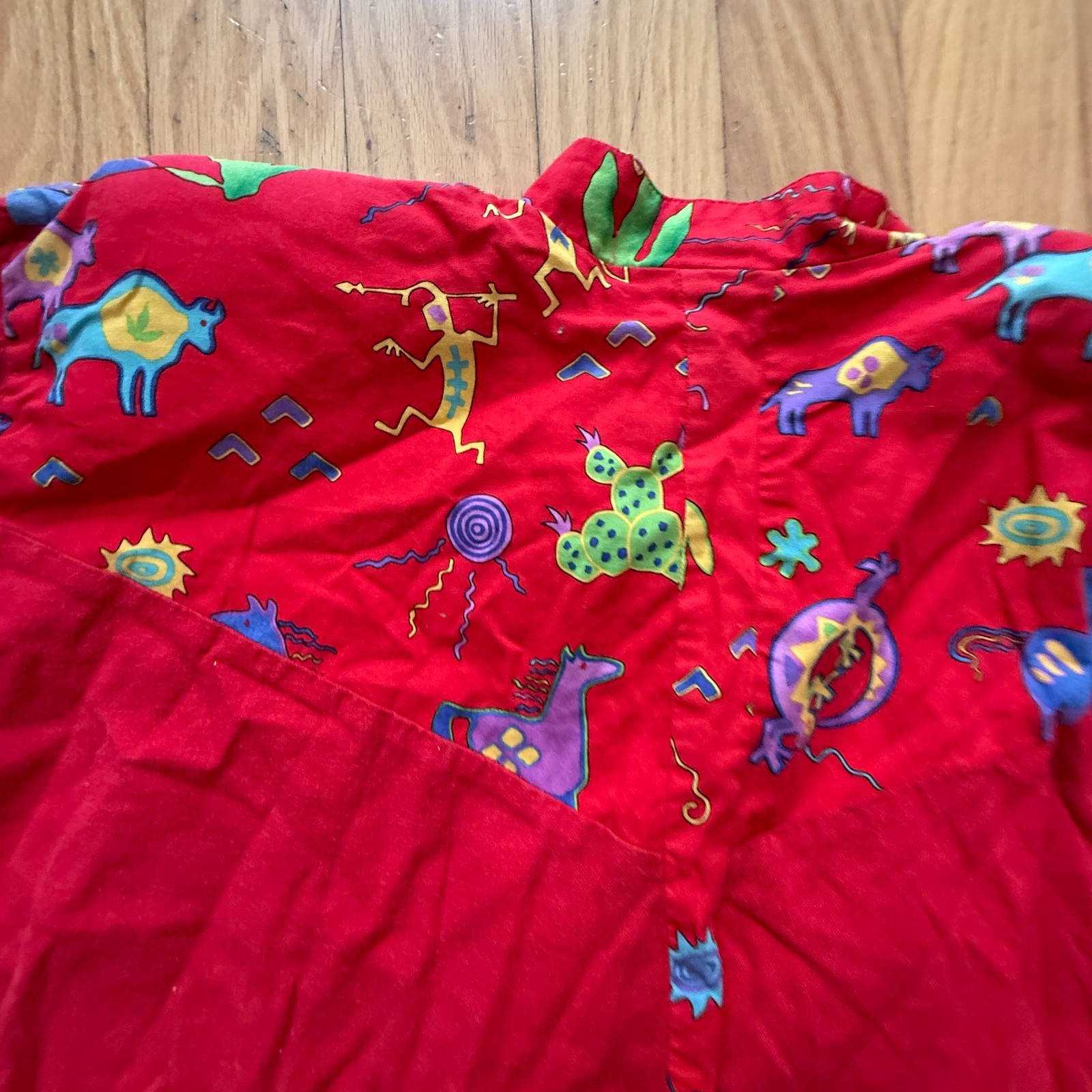 Vtg Southwest Theme Jacket Cotton Pockets Papike Wear OS Red