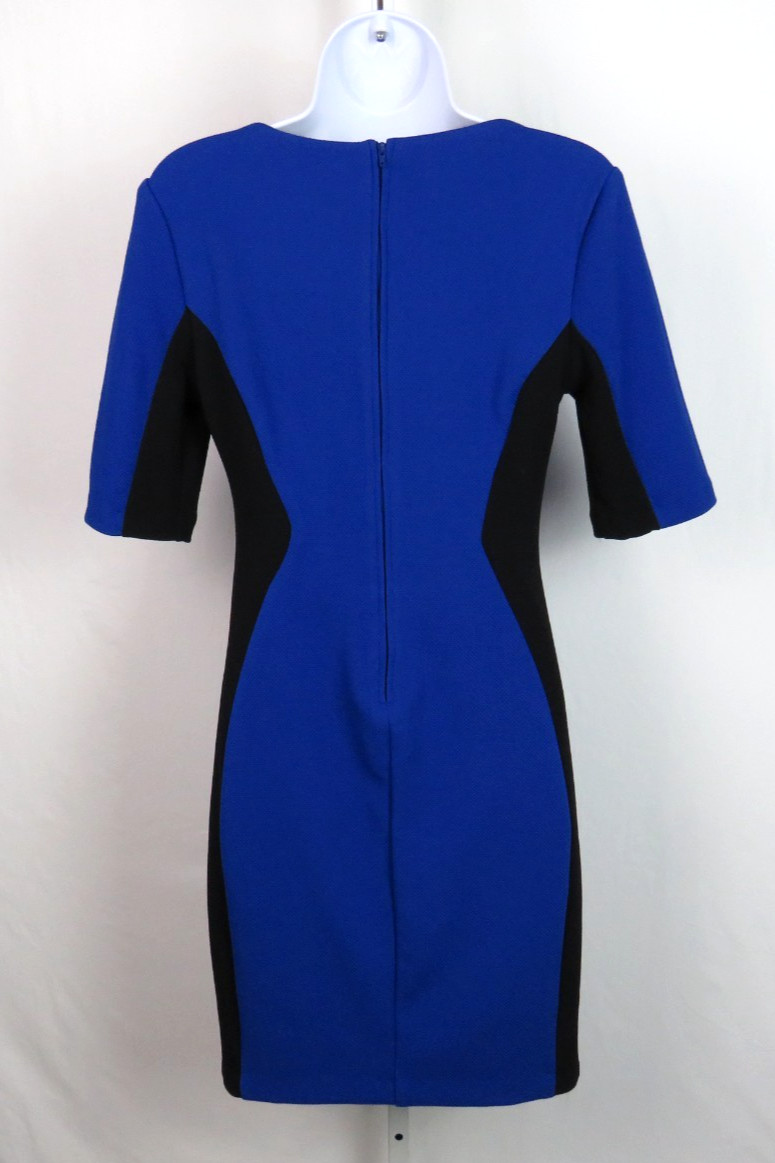 BISOU BISOU SIZE 10 DRESS POLY SPANDEX BLEND BLUE BLACK LINED LIGHT TEXTURE
