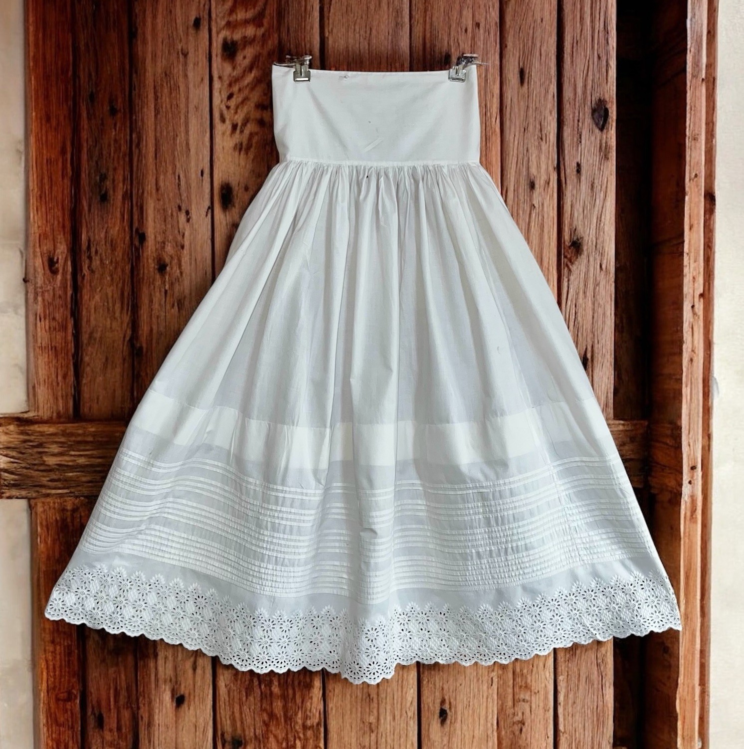 Antique Cotton Skirt Petticoat Eyelet Lace Trim Prairiecore Cottagecore Cutter