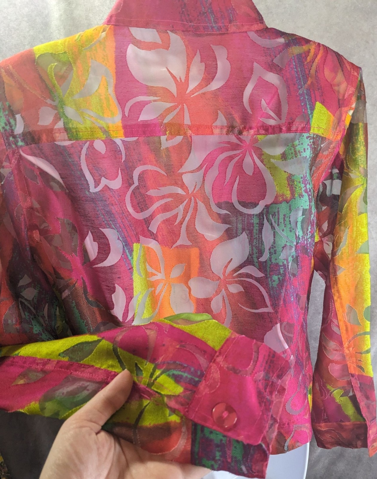 Vintage Sheer Multicolor Floral Button-Up Shirt By Erin London Size S