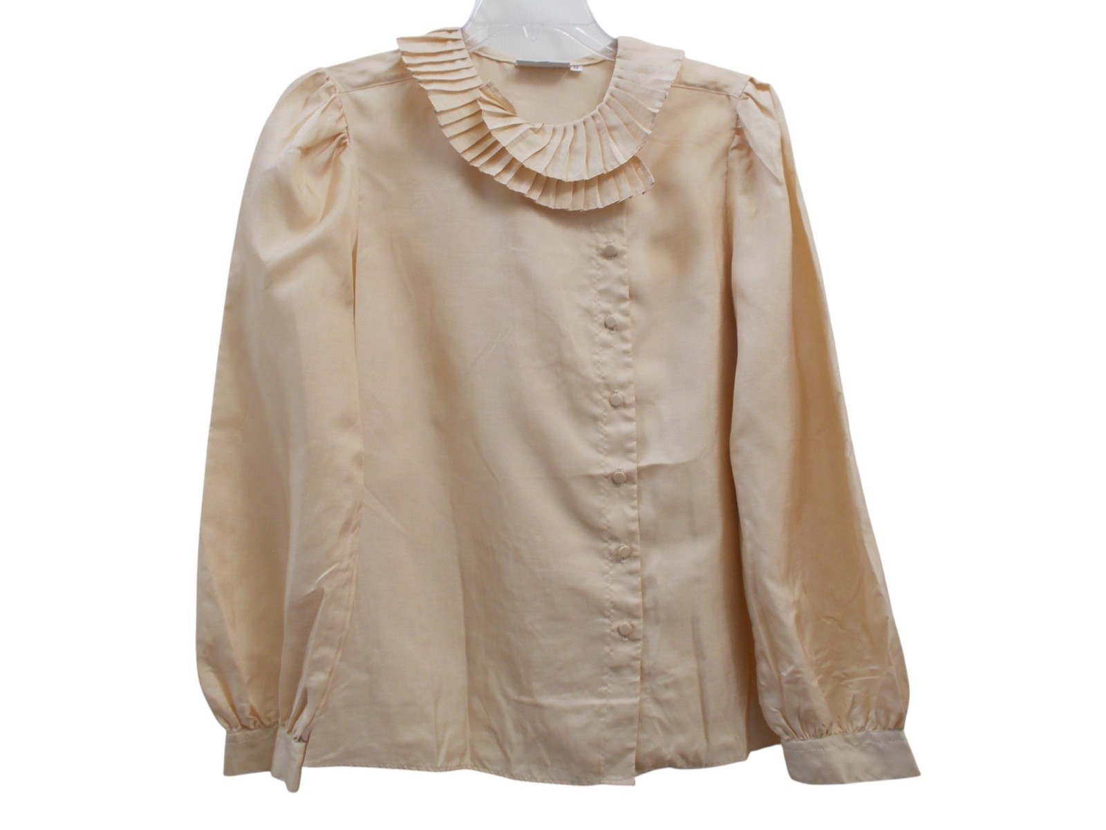 VTG JH COLLECTIBLES Ecru Pleated Ruffle Neck Long Sleeve Secretary Blouse Sz 12