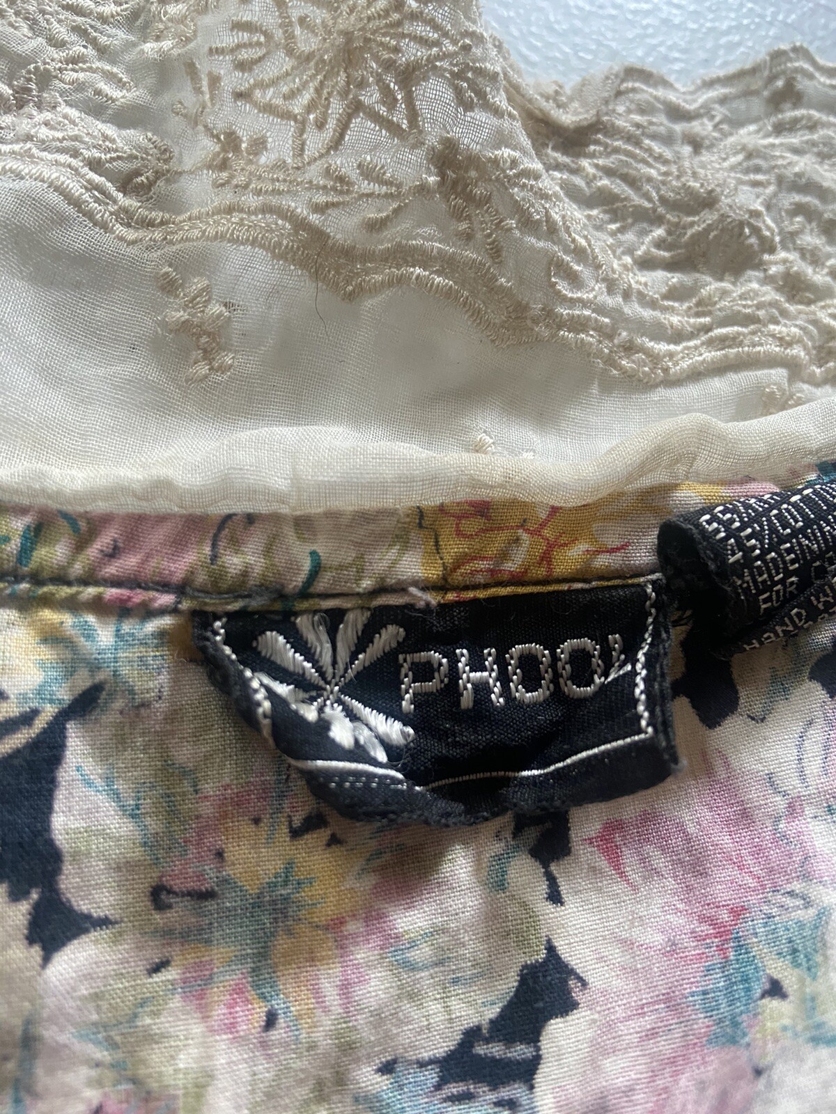 PHOOL 70s Vintage Lace Collar Floral Button Down Sleeveless Dress Size L