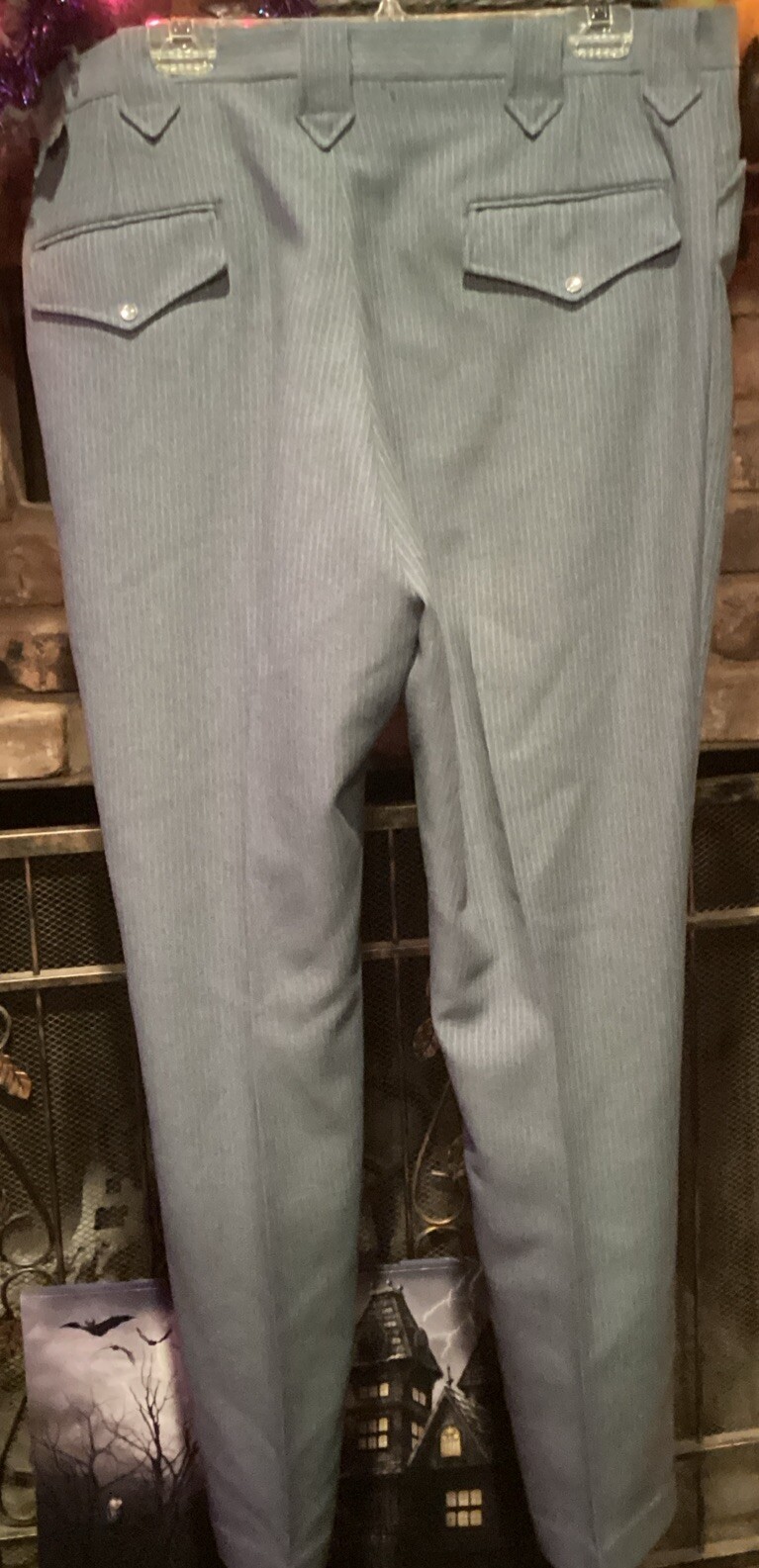 Vtg DC Dee Cee Brand Western Wear Pants Gray Striped 42×33 Pearl Snap