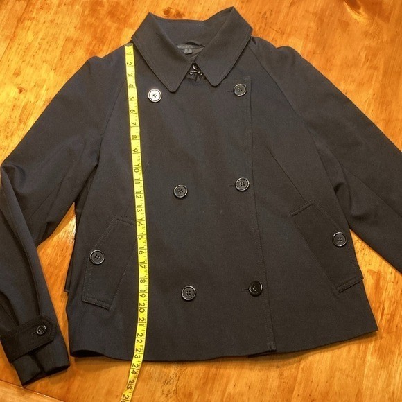 90s Vintage Preppy Katherine Barclay Black Double Breasted Ruffle Back Peacoat M