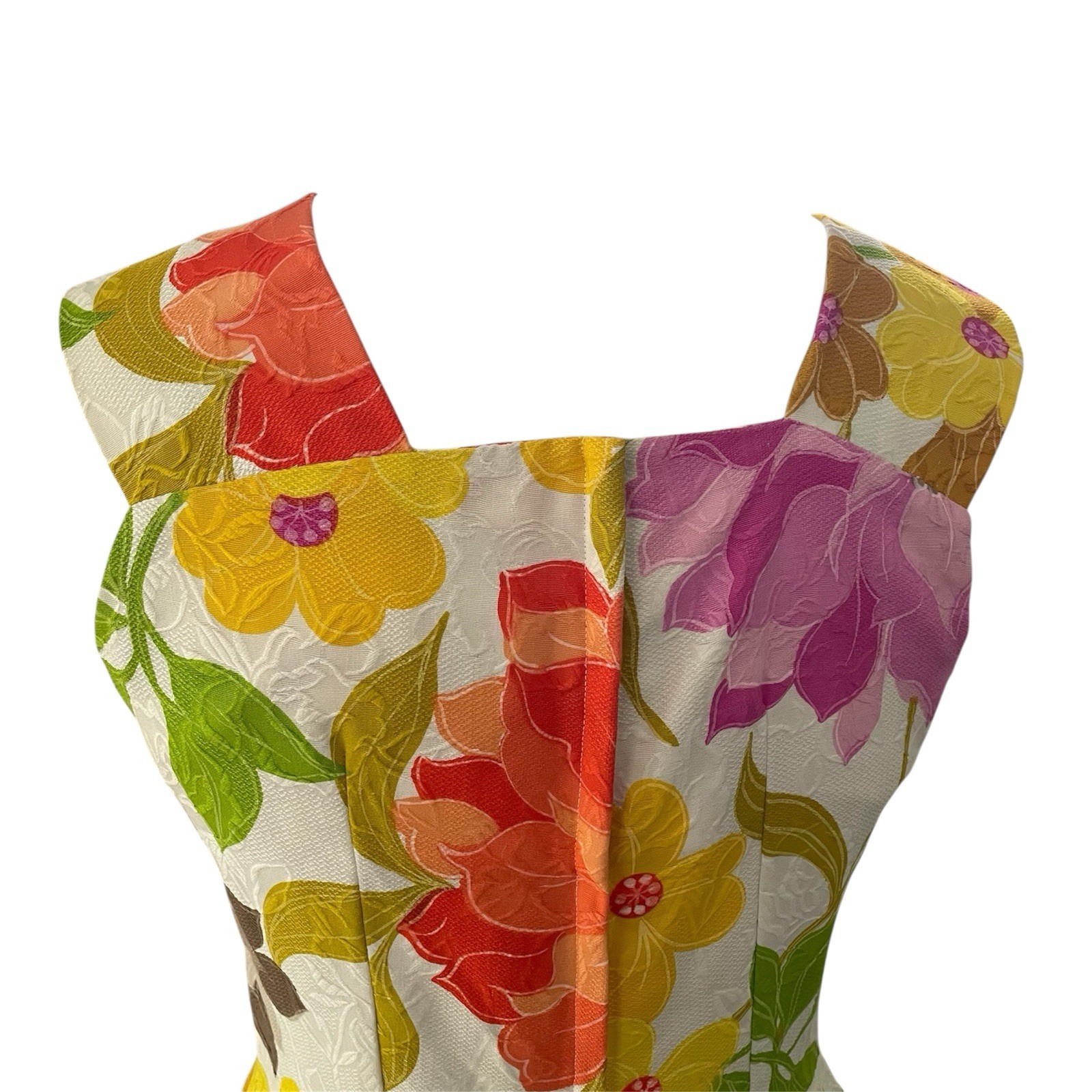 Vintage Swing Dress Homemade 6 Bright Floral Pink Green Purple Orange Sleeveless