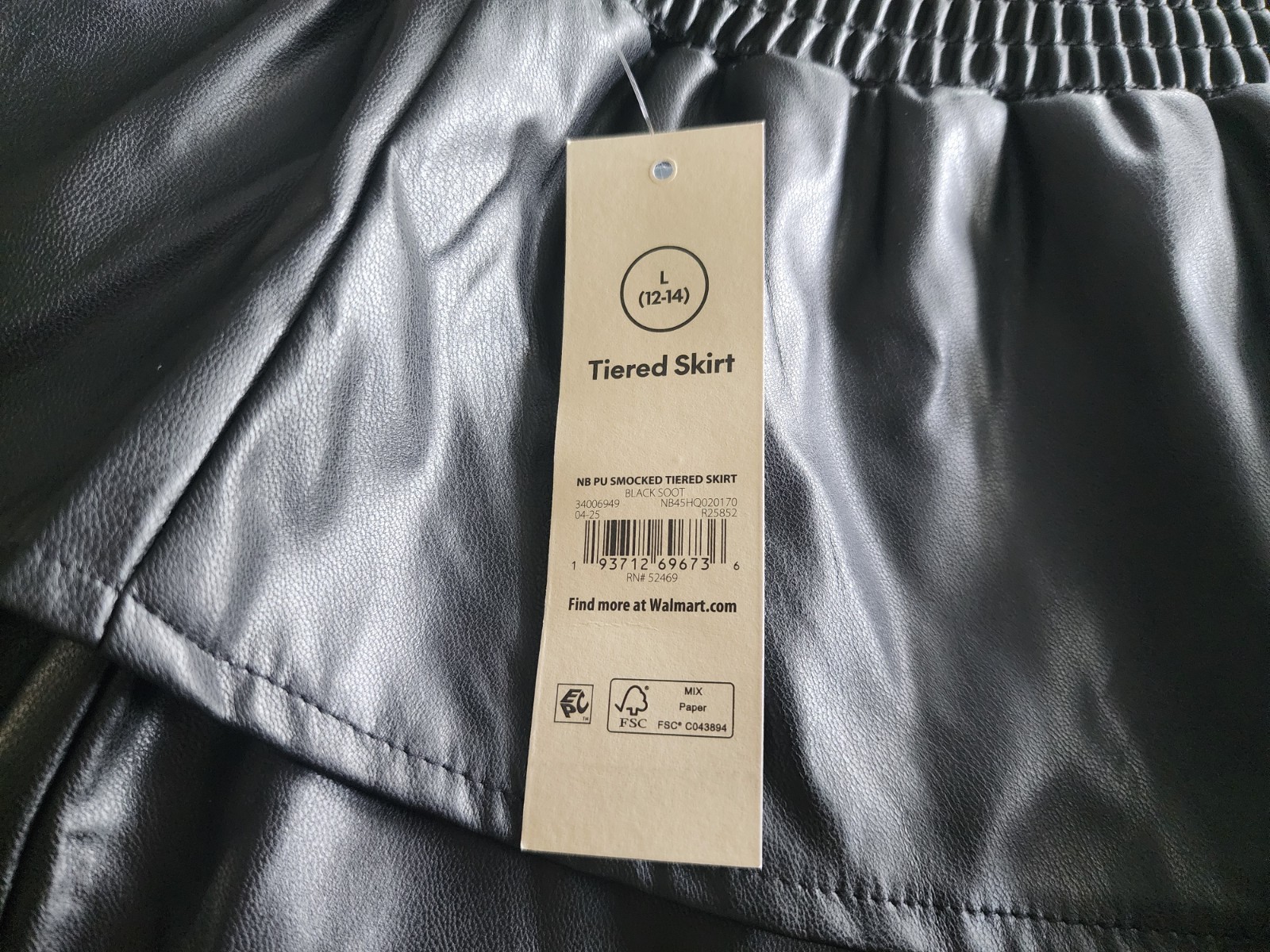 No Boundaries Black Faux Leather Tiered Mini Skirt Size L 12-14 NEW