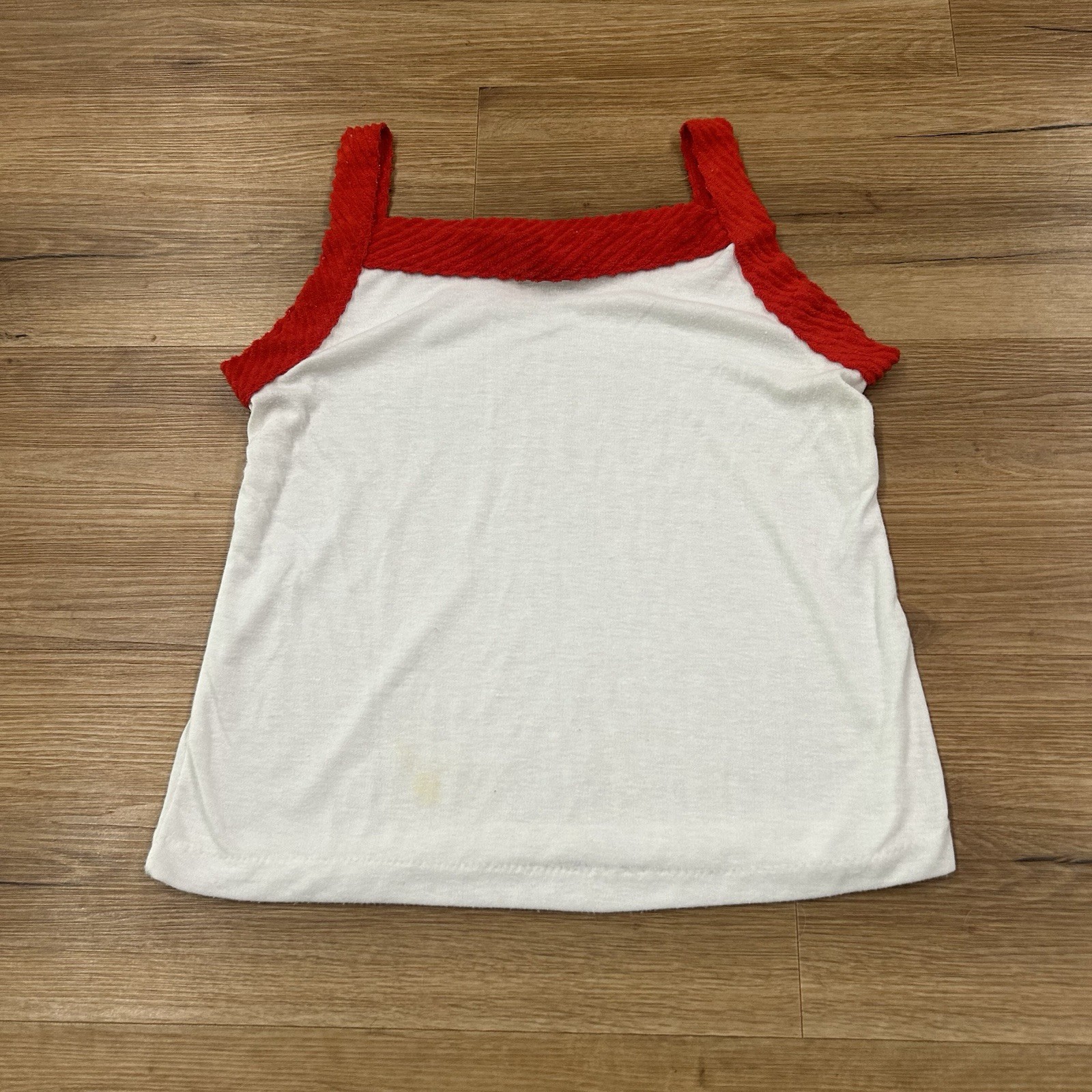 VTG 70s Sears White Red Terry Trim Tank Top Cami Poly Retro As Is Large L
