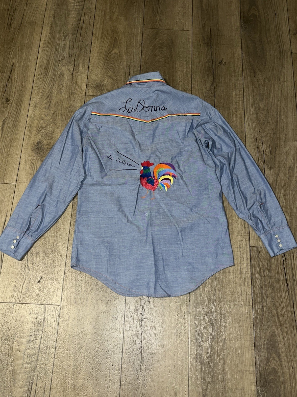 Vintage JC Penney Big Mac Shirt Womens Medium Blue Embroidered Rooster II108