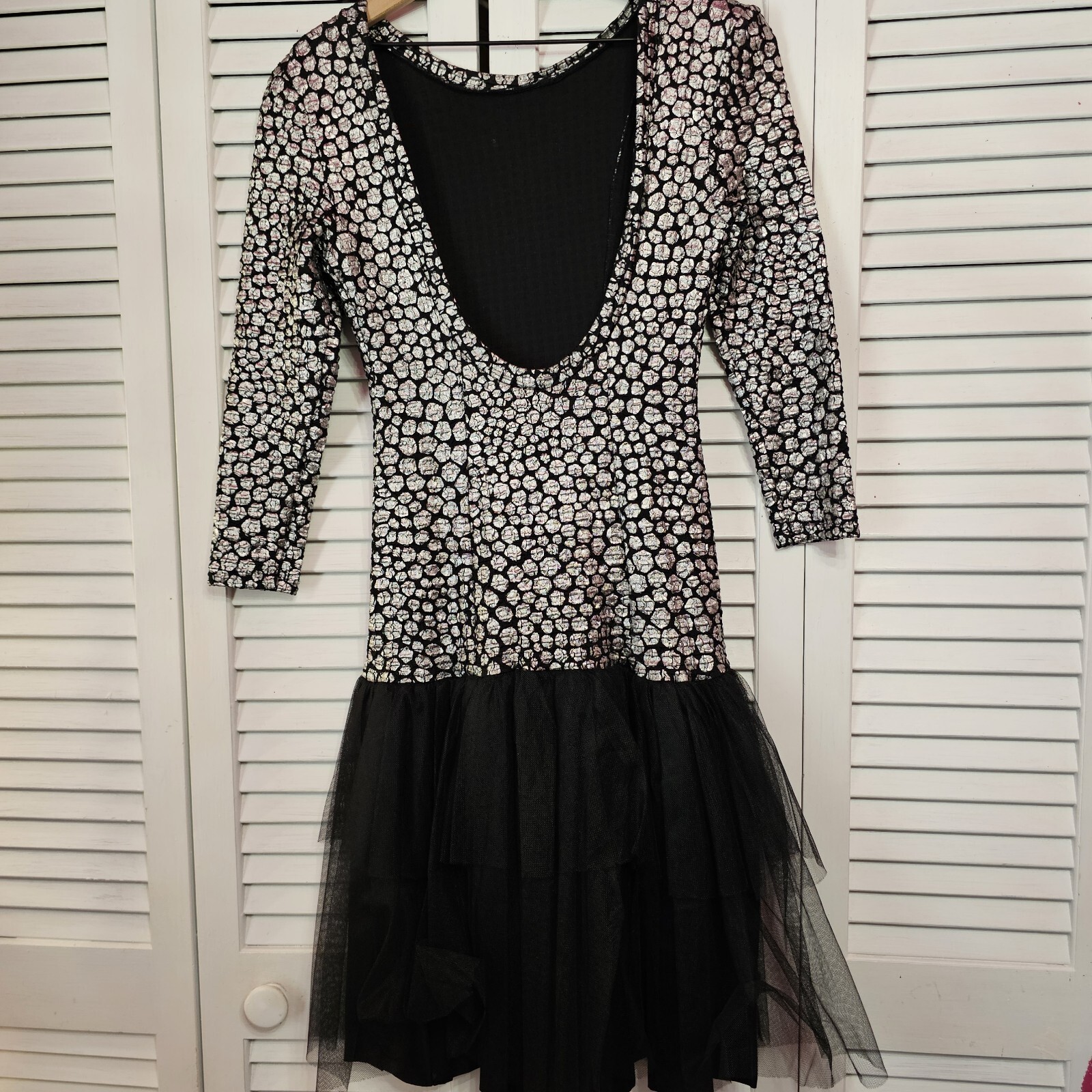 Vintage 1980s French Formal Prom Dress Black And Silver