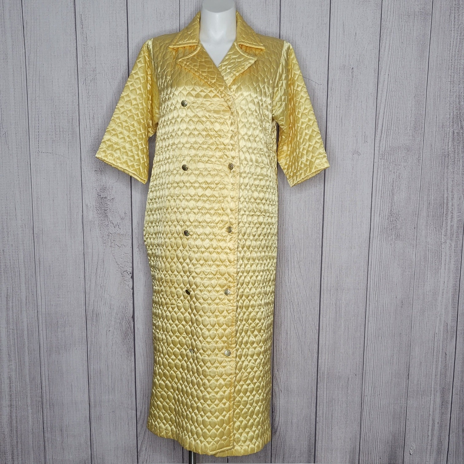 Vintage 50s Paulette of New York Yellow Satin-y Quilted Coat, XXL