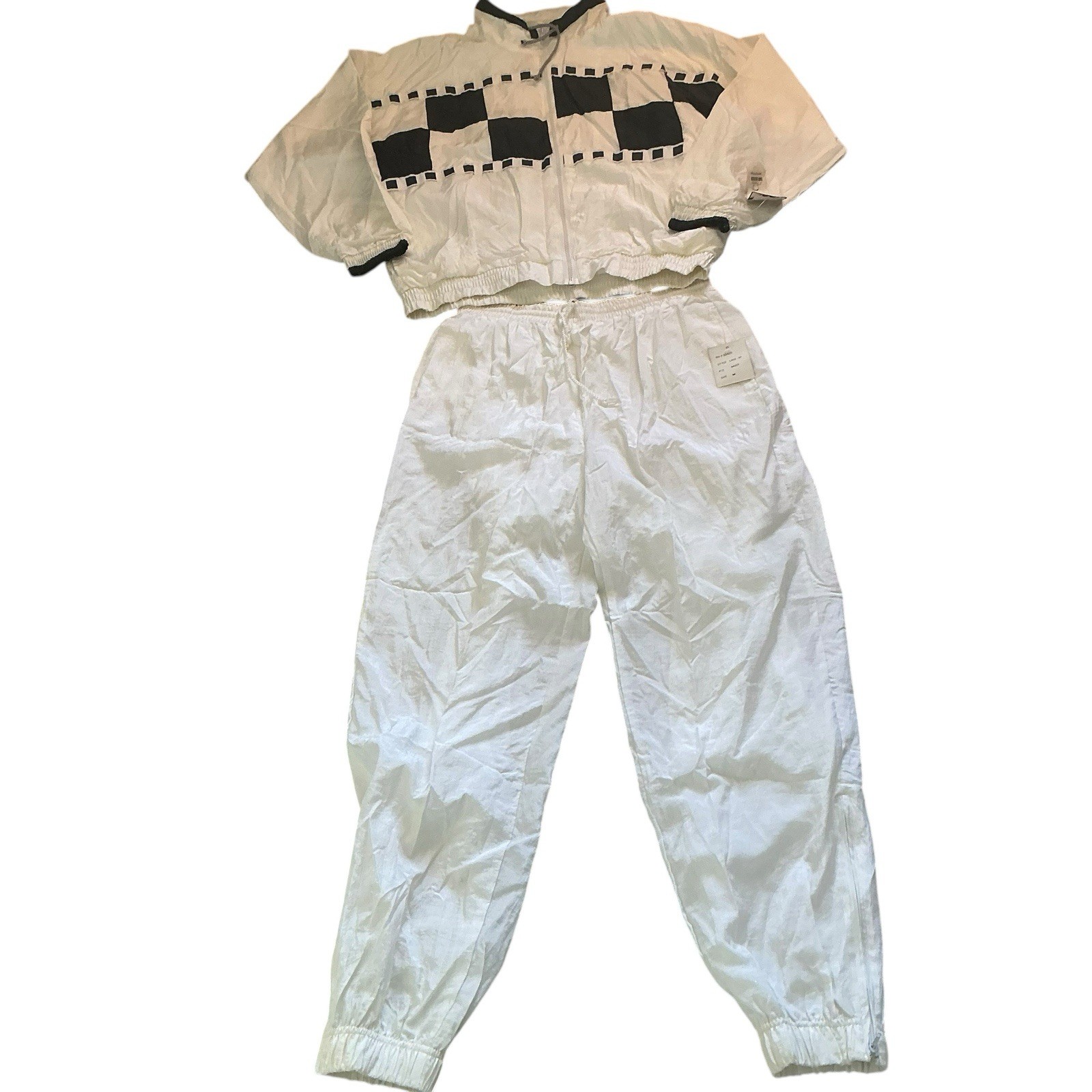 Vintage 90s Active Exposure Windbreaker Track Suit Checkerboard White Black Set