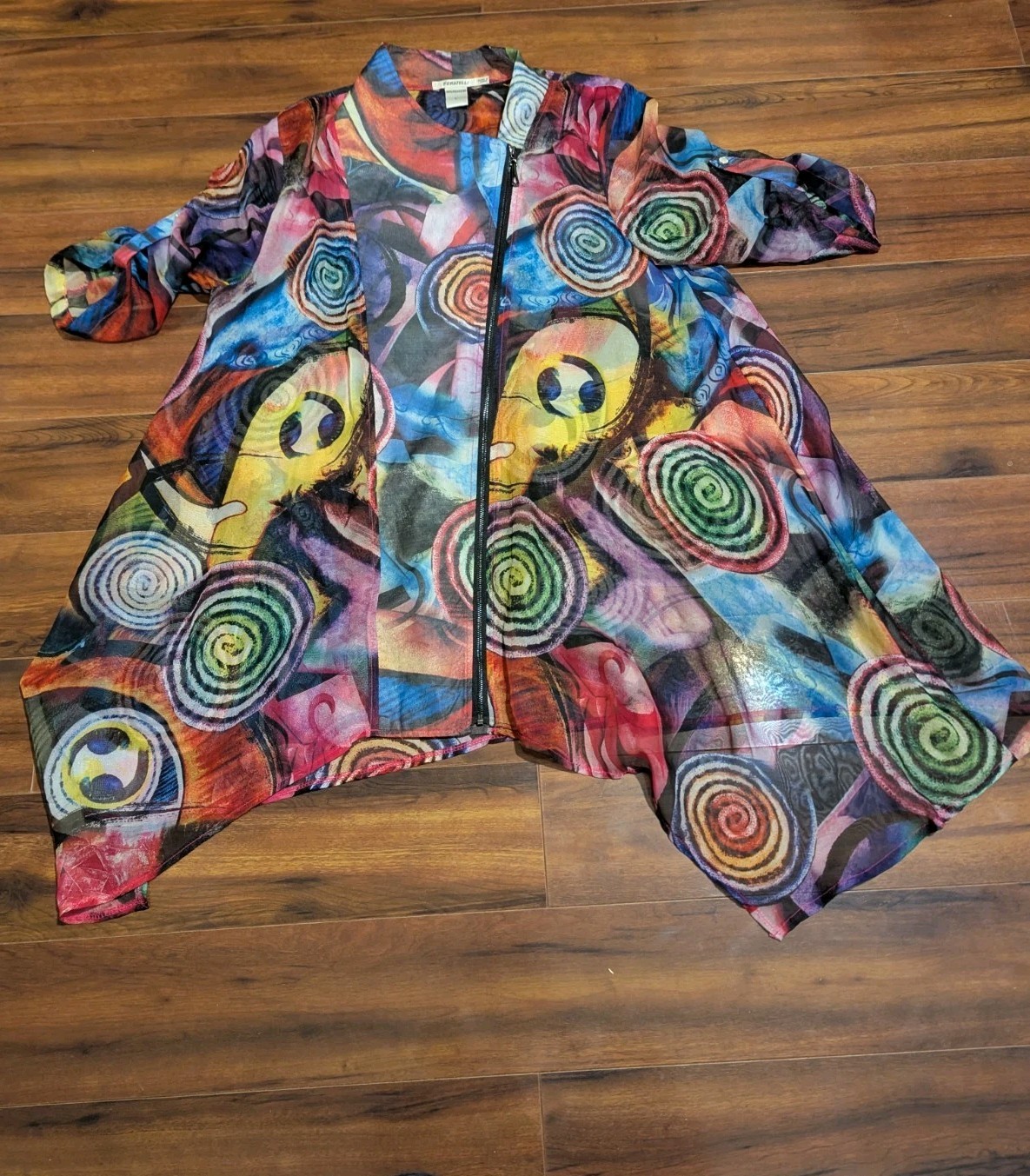 Vintage Feratelli Sheer Full Zip Rave Jacket Shirt Womans Large Psychedelic