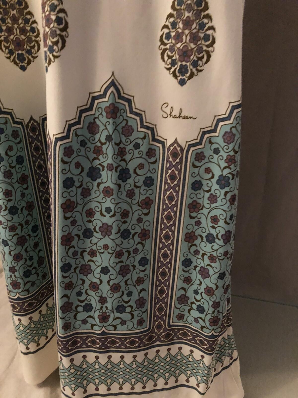 Vintage 1970s Alfred Shaheen Maxi Dress Pussy Bow Button Down Front Tag Size 14
