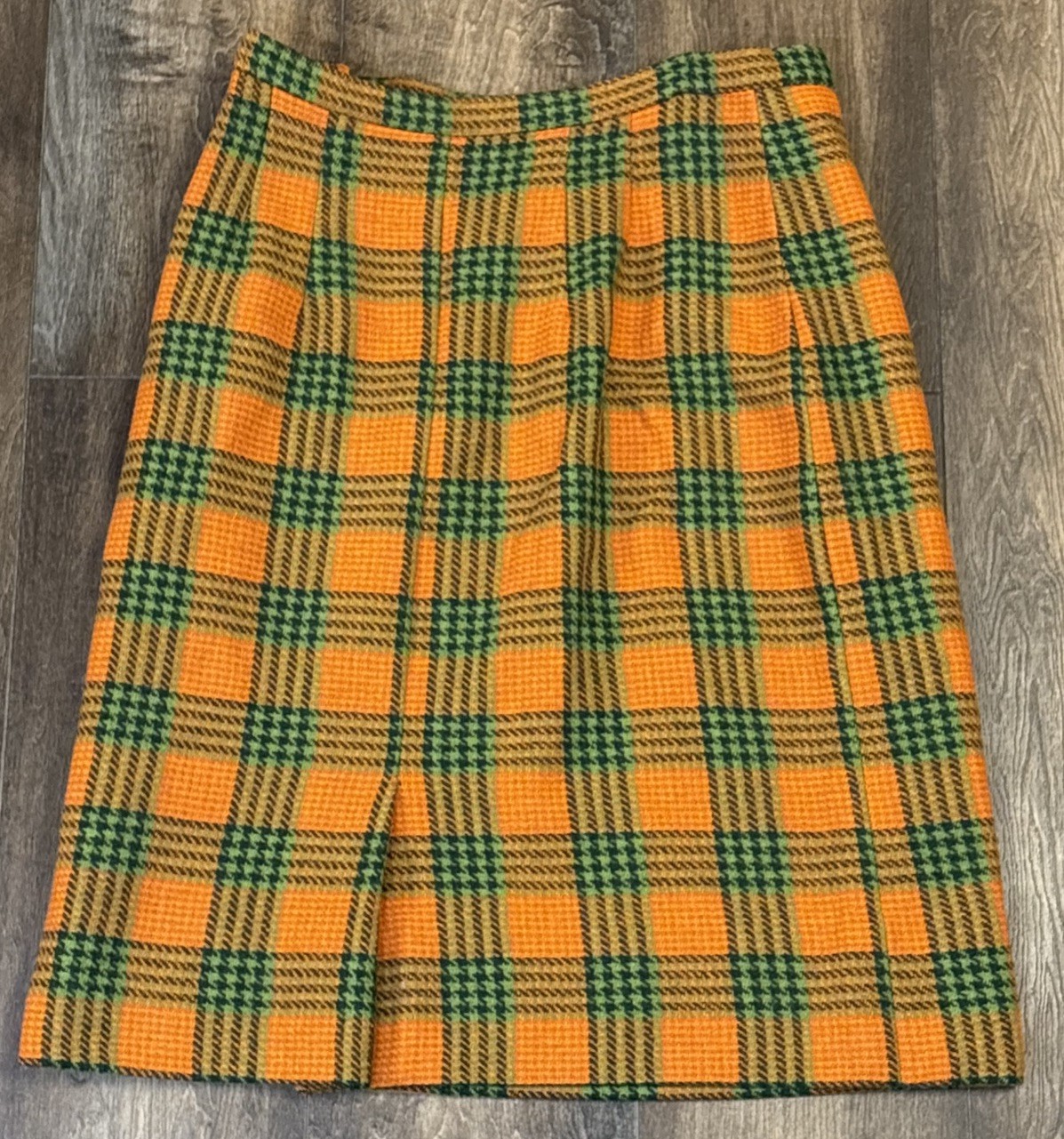 Vtg Dutchmaid Plaid Wool Skirt Women’s 30 Orange 60s Mod Hippie Mini Retro