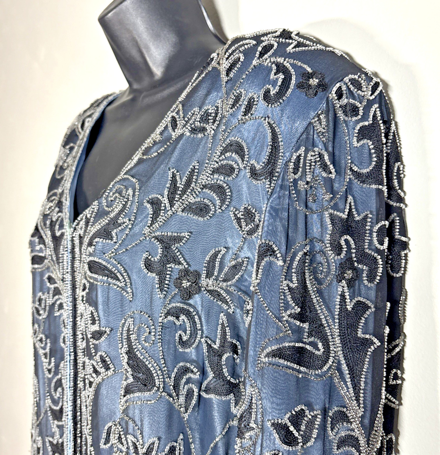 Adrianna Papell Jacket XL Beaded silk Navy blue Cocktail Formal embroidered