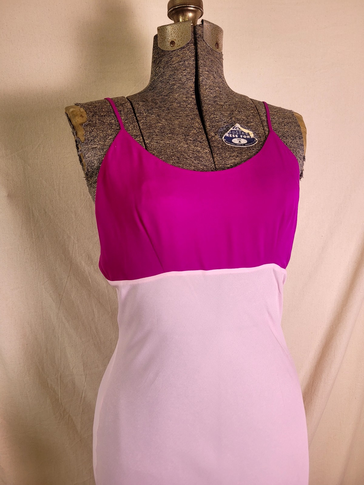 Vintage 90s Y2K Deadstock 2 Tone Pink Fuchsia Silk Nightgown Slip Dress Midi M