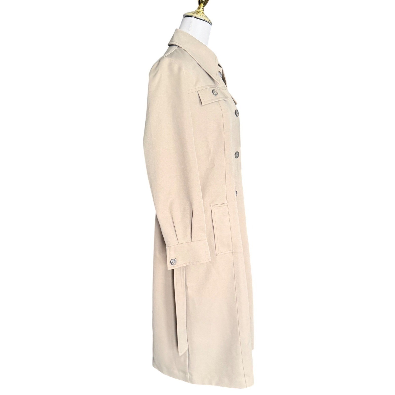 Vintage 70s Style Tan Beige Longline Belted Trench Coat Duster Jacket Womens