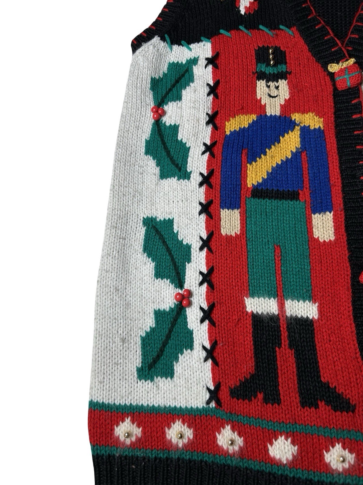 VTG 90s Christmas Sweater Vest Knit Cottagecore Sz Large Spice Of Life READ