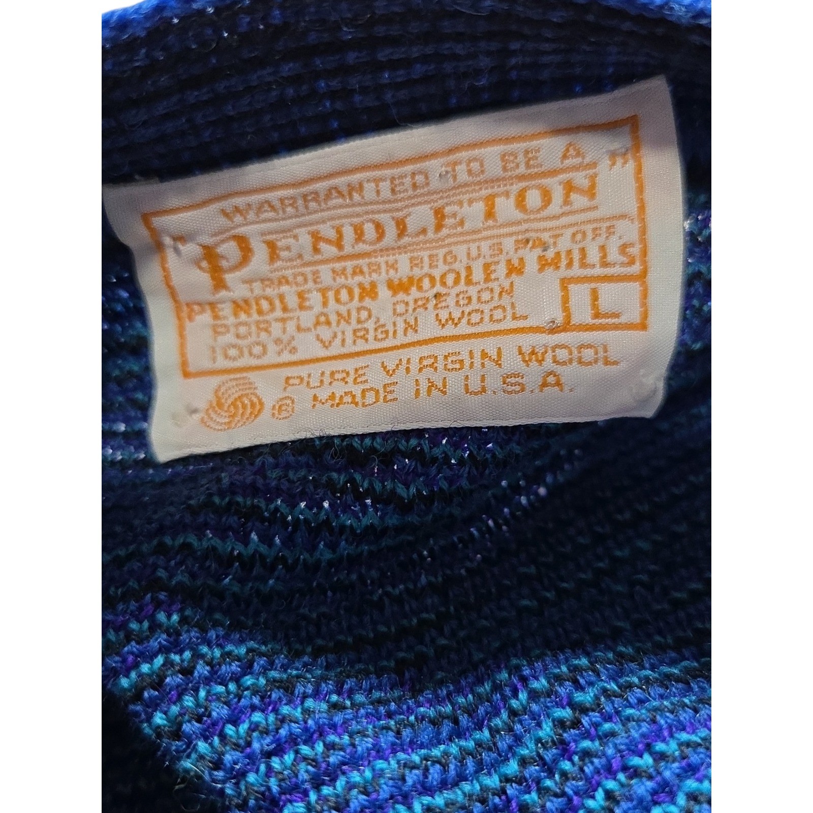 Vintage Pendleton Wool Knit Vest Blue Geometric Diamond Button Front Large USA
