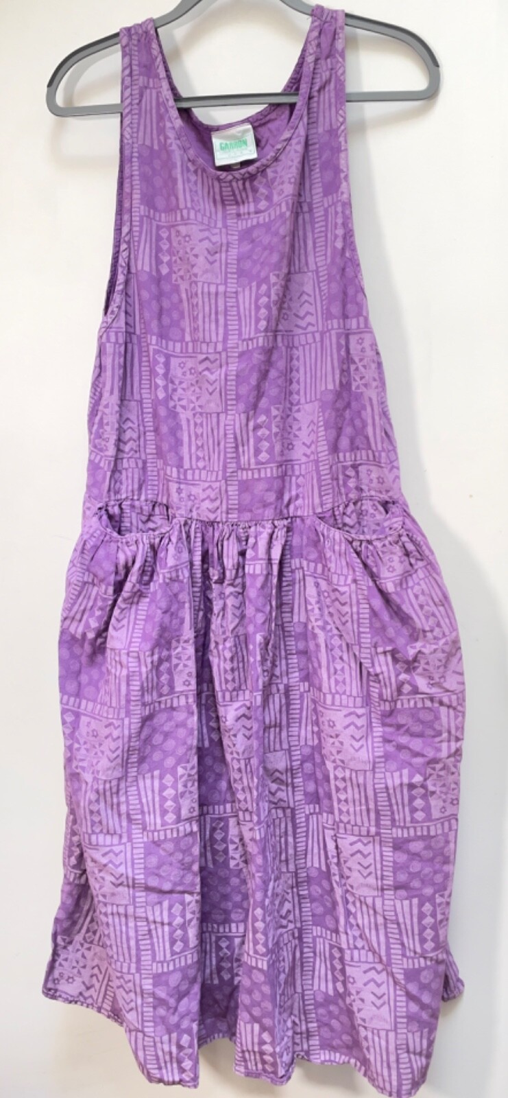GARRON Size L Made By Humans in the USA Purple Geometric Button Side Dress 1980