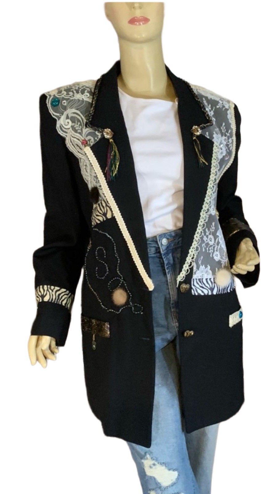VINTAGE CIRCA 1980’S MICKI CUSTOM DESIGNED BLACK WOOL-BLEND BLAZER SIZE 14