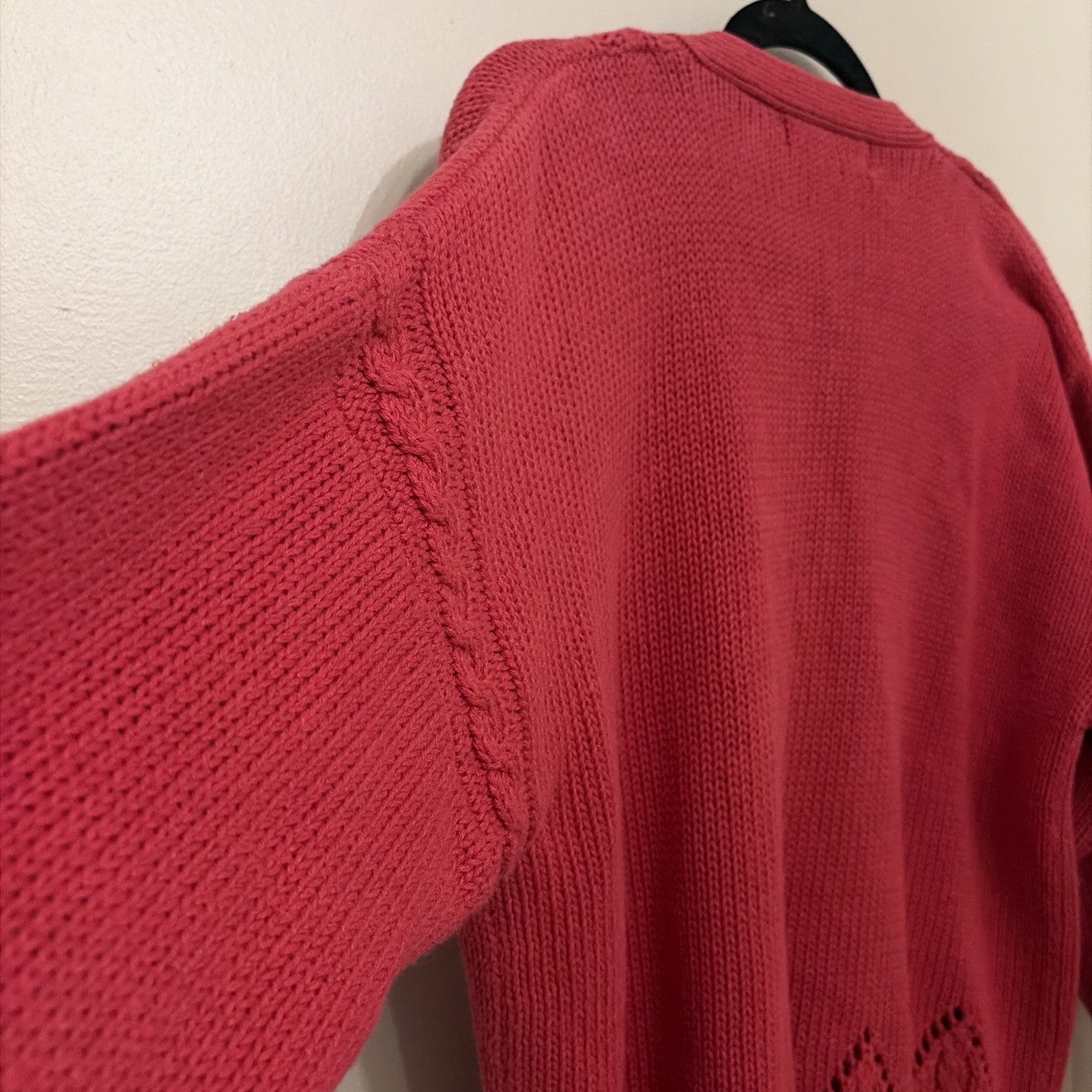 Vintage Outback Red Womens Cable Knit Oversized Cardigan Sweater Size Large Red
