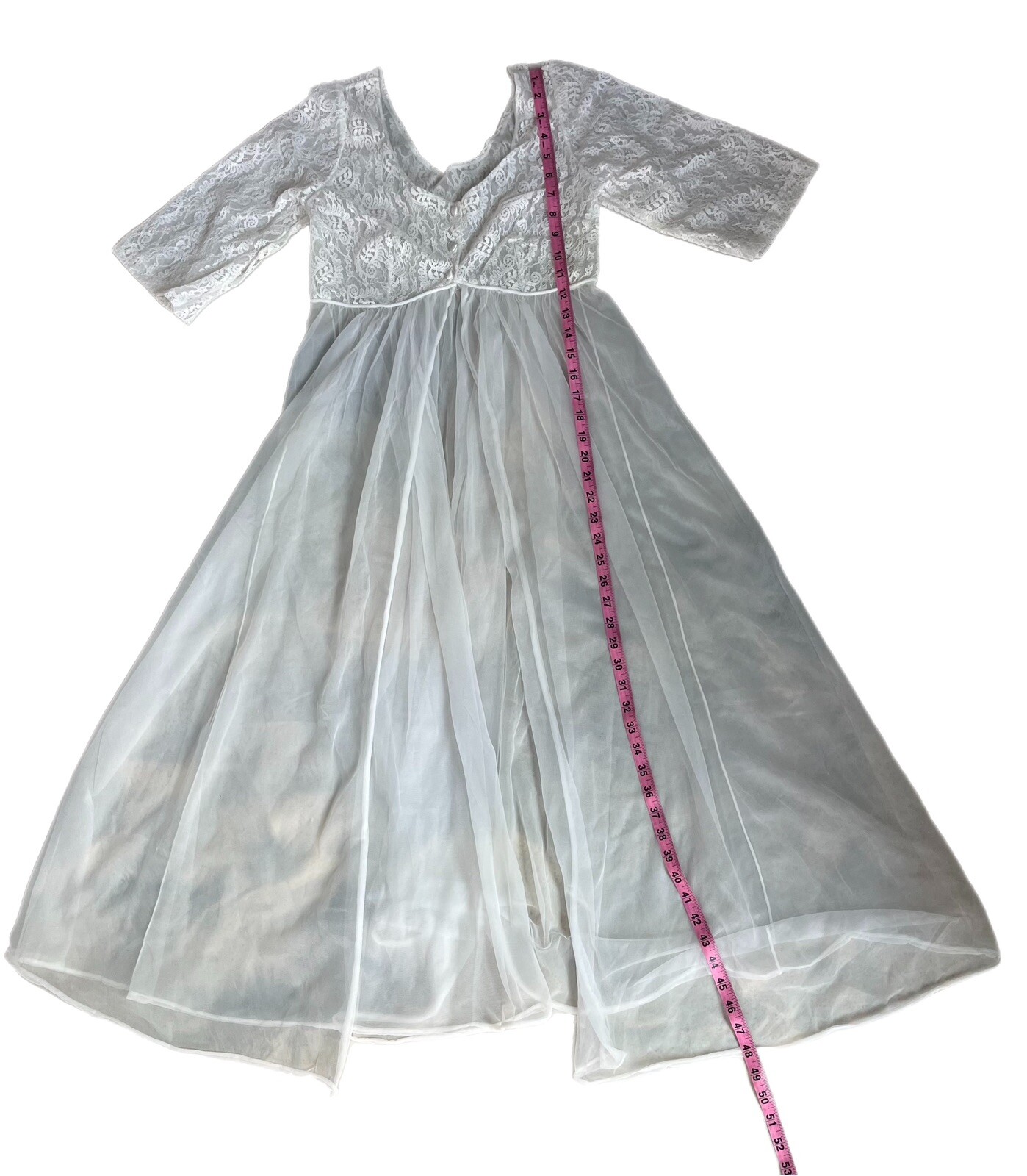 Vintage Lisette Long Peignoir 32 Sheer Chiffon Nylon White Robe Lingerie USA Sm