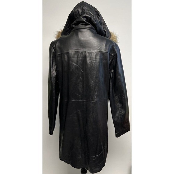 Vintage Soft Lambskin Leather Womens Coat Toggle Faux Fur Trim XL Grunge Goth