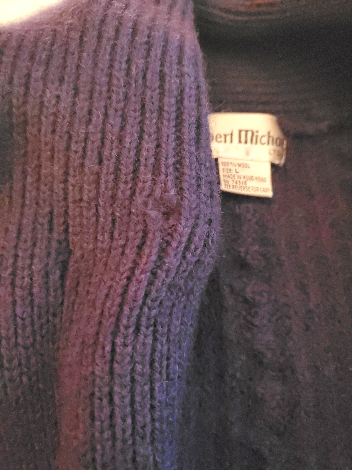 Vtg Robert Michael 2 Button Wool Sweater Women’s L (Moth Holes) Cardigan 1980’s