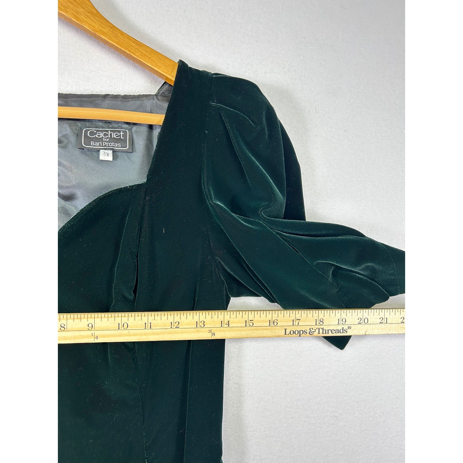 Vintage 90s Cachet by Bari Protas Velvet Midi Dress Women 7/8 Dark Green