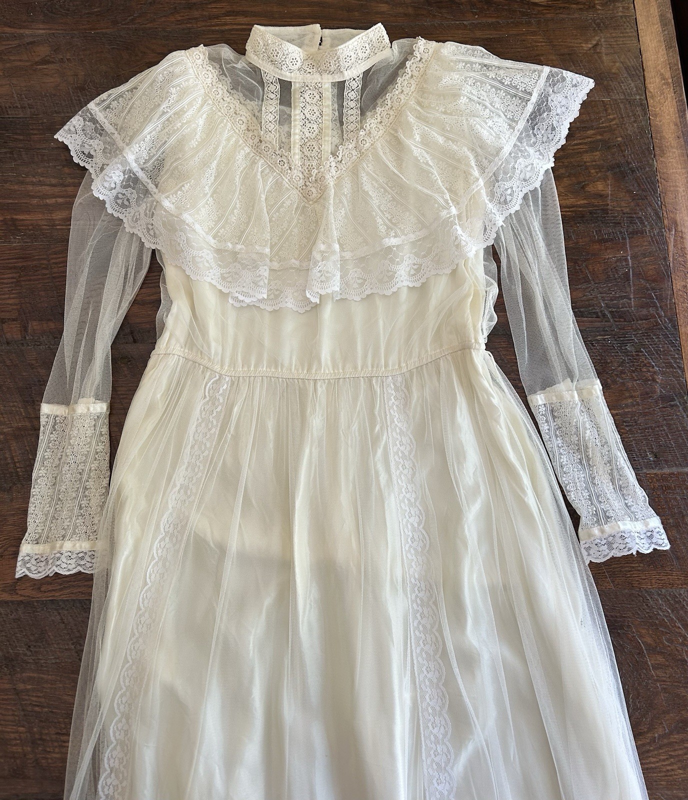 Vtg Gunne Sax Bridal Wedding Dress M/8 Ivory Tulle Lace Victorian Cottagecore