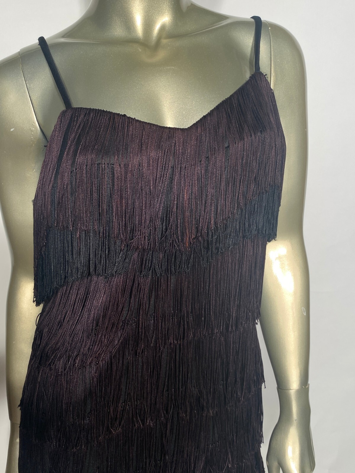 Multi Layered Black Fringe GoGo Dress Flapper Costume Nu-Mode Pearls Included