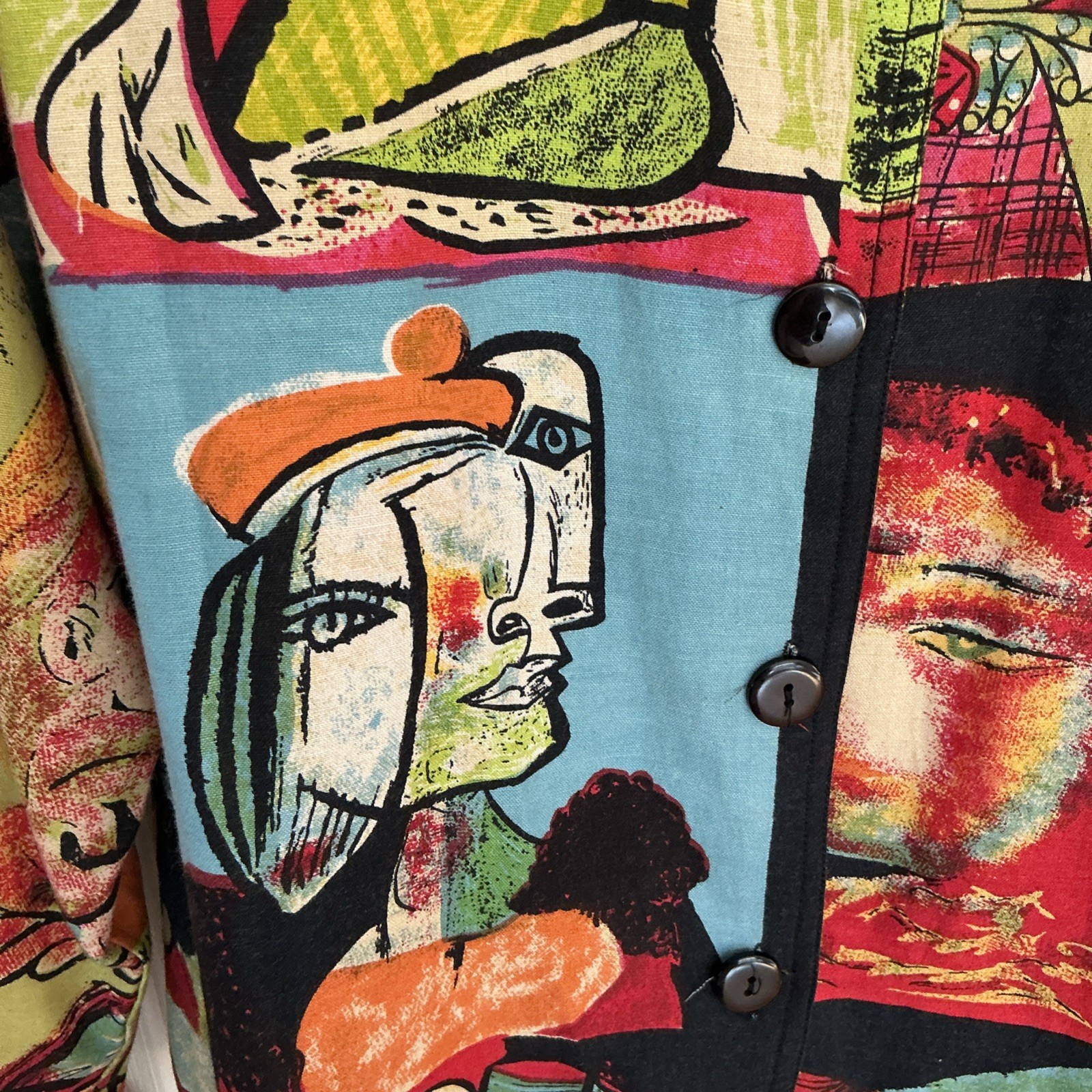 Vintage 80s Women’s Kaktus Picasso Cubist Modern Art Shirt Jacket Size Large