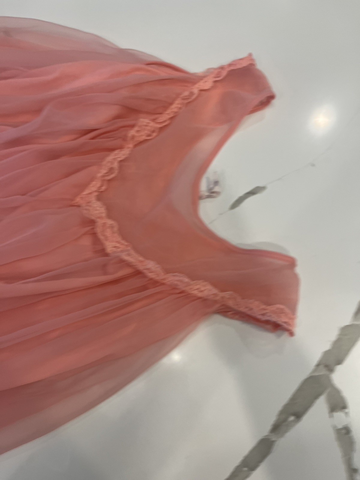 Vintage Coral Orange Nylon Lace Lined Nightgown Slip Dress Size Med Union Made