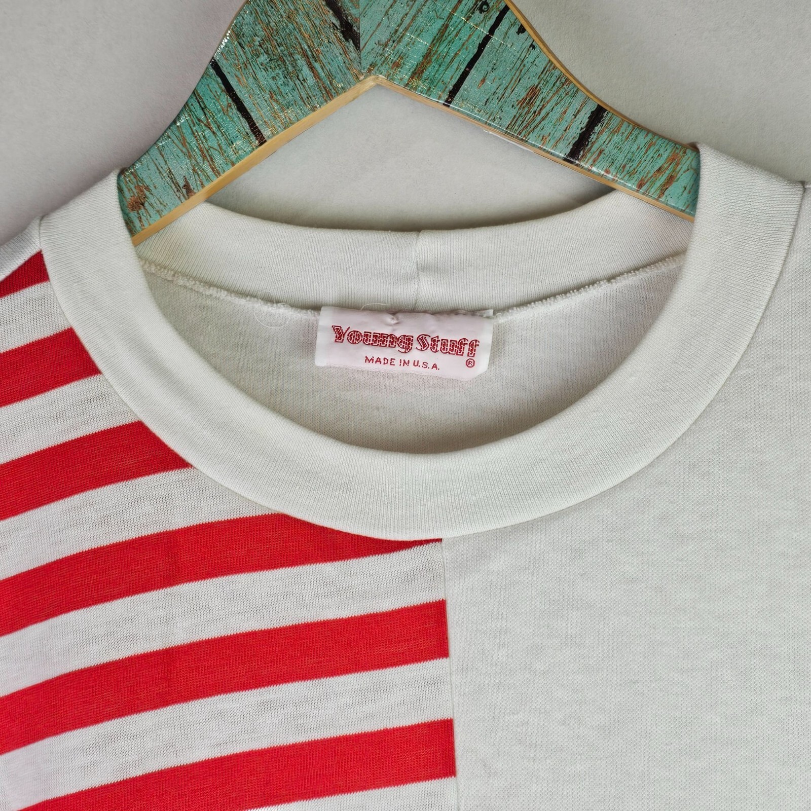 Vintage 1980’s Young Stuff American Made Beachy Red White Stripe Top, Sz XL
