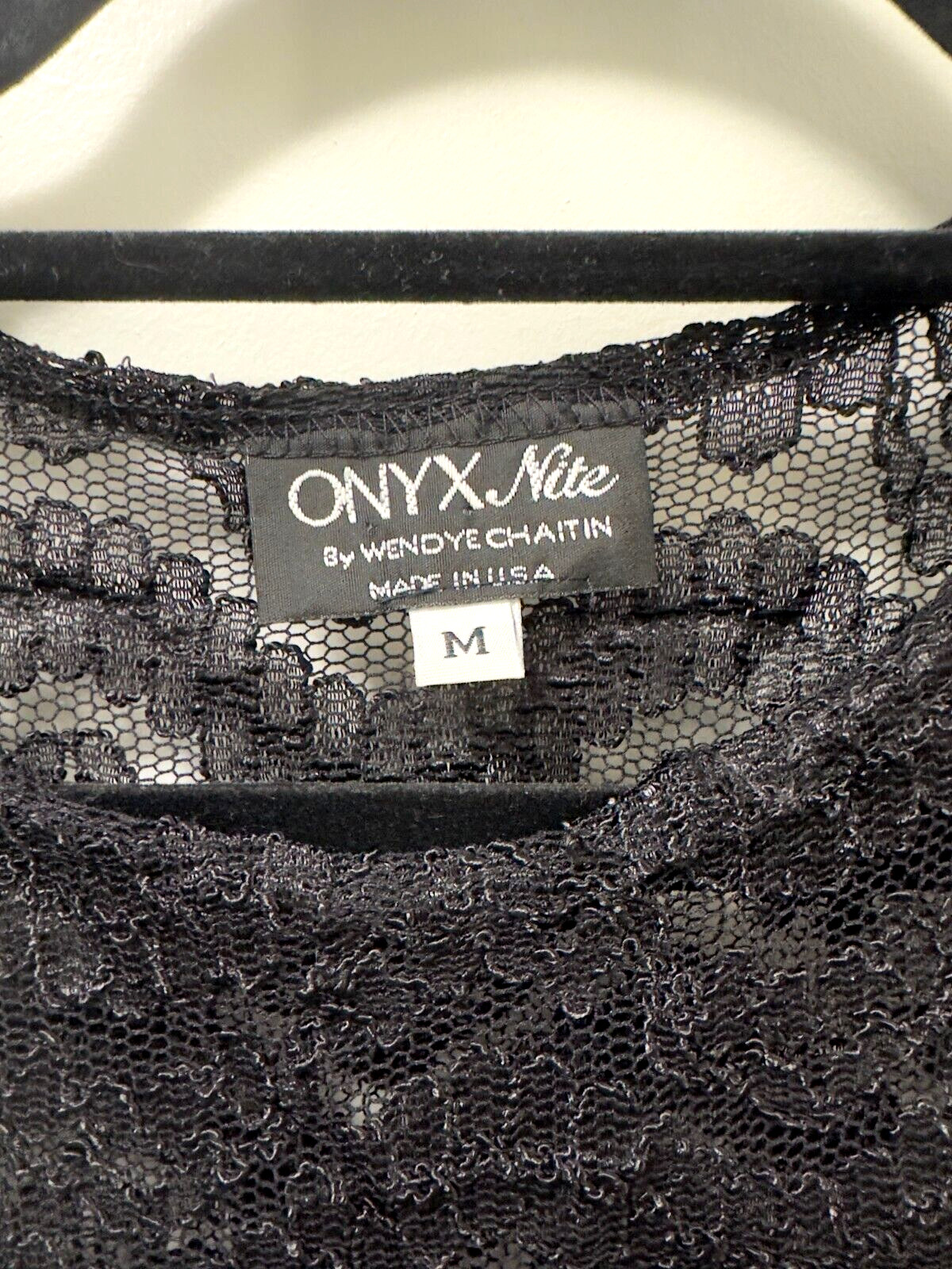 VINTAGE Onyx Nite By Wendye Chaitin Black Lace Top, Made in USA